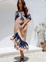 Midi Jurk met V-hals en Bloemenprint - Midi Dresses - Jurkjes.co