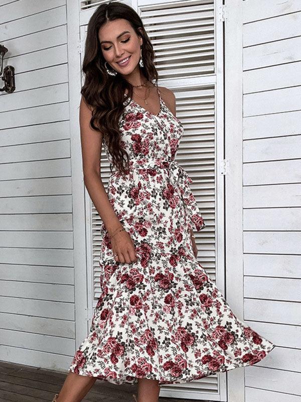 Midi Jurk met V-hals en Bloemenprint - Midi Dresses - Jurkjes.co