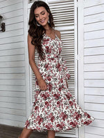 Midi Jurk met V-hals en Bloemenprint - Midi Dresses - Jurkjes.co