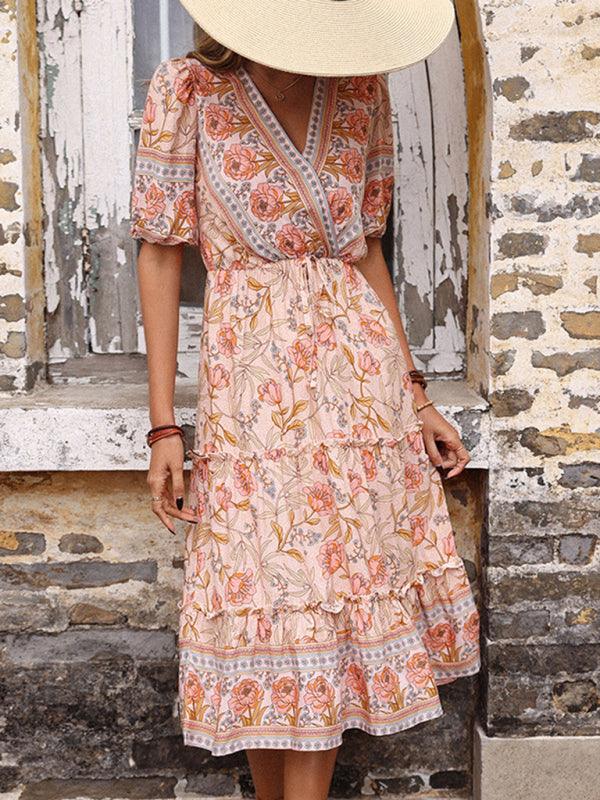 Midi Jurk met V-hals en Bloemenprint - Midi Dresses - Jurkjes.co