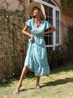 Midi Jurk met V-hals en Bloemenprint - Midi Dresses - Jurkjes.co