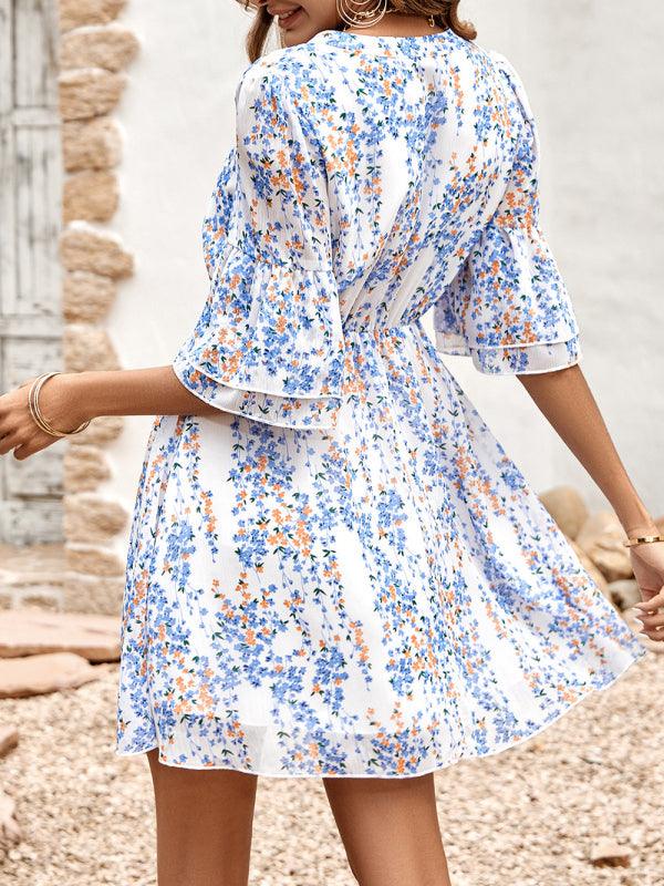 Midi Jurk met V-hals en Bloemenprint - Midi Dresses - Jurkjes.co