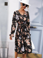 Midi Jurk met V-hals en Bloemenprint - Midi Dresses - Jurkjes.co