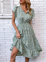 Midi Jurk met V-hals en Bloemenprint - Midi Dresses - Jurkjes.co