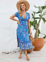 Midi Jurk met V-hals en Bloemenprint - Midi Dresses - Jurkjes.co