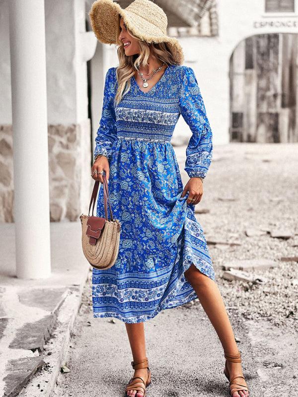 Midi Jurk met V-hals en Bloemenprint - Midi Dresses - Jurkjes.co