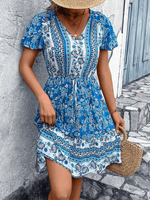 Midi Jurk met V-hals en Bloemenprint - Midi Dresses - Jurkjes.co