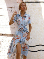 Midi Jurk met V-hals en Bloemenprint - Midi Dresses - Jurkjes.co