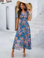 Midi Jurk met V-hals en Bloemenprint - Midi Dresses - Jurkjes.co