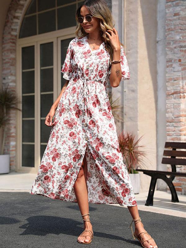Midi Jurk met V-hals en Bloemenprint - Midi Dresses - Jurkjes.co