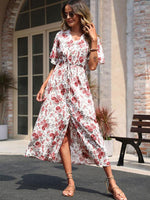 Midi Jurk met V-hals en Bloemenprint - Midi Dresses - Jurkjes.co