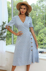 Midi Jurk met V-hals en Bloemenprint - Midi Dresses - Jurkjes.co