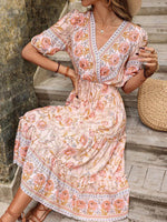 Midi Jurk met V-hals en Bloemenprint - Midi Dresses - Jurkjes.co