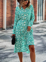 Midi Jurk met V-hals en Bloemenprint - Midi Dresses - Jurkjes.co