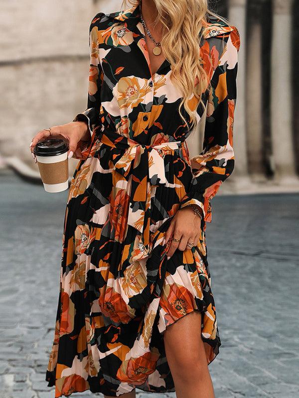 Midi Jurk met V-hals en Bloemenprint - Midi Dresses - Jurkjes.co