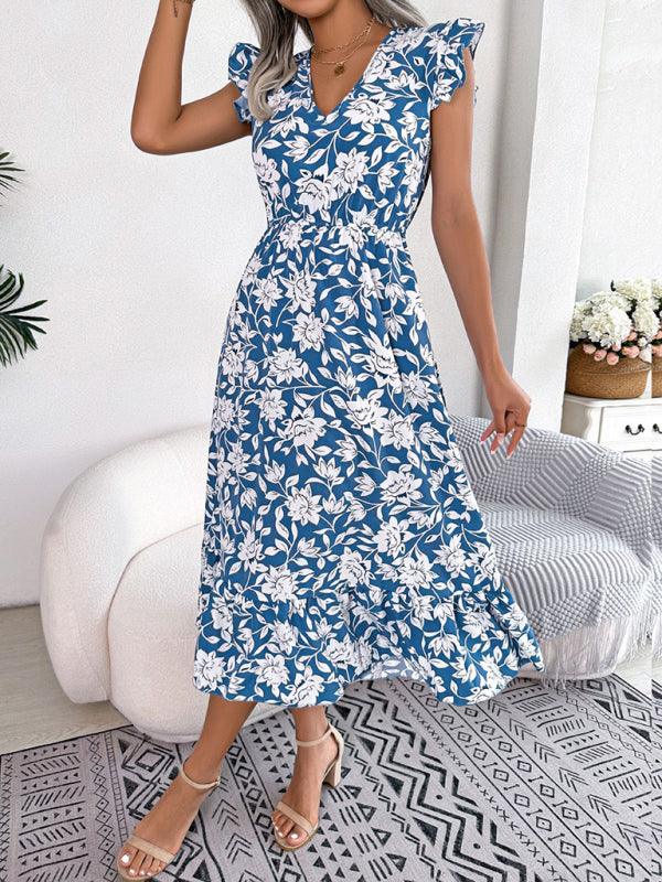 Midi Jurk met V-hals en Bloemenprint - Midi Dresses - Jurkjes.co