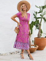 Midi Jurk met V-hals en Bloemenprint - Midi Dresses - Jurkjes.co