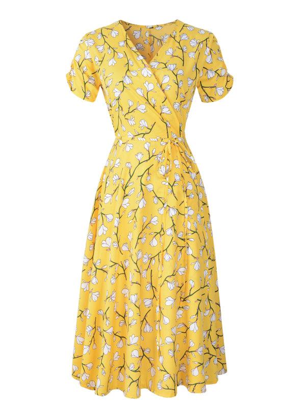 Midi Jurk met V-hals en Bloemenprint - Midi Dresses - Jurkjes.co