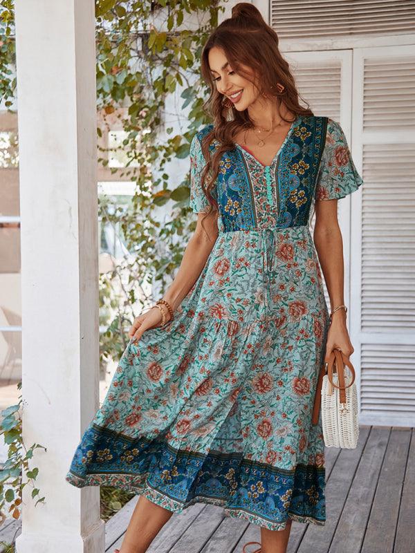 Midi Jurk met V-hals en Bloemenprint - Midi Dresses - Jurkjes.co
