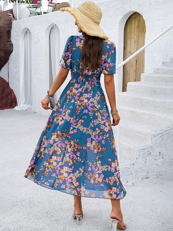 Midi Jurk met V-hals en Bloemenprint - Midi Dresses - Jurkjes.co