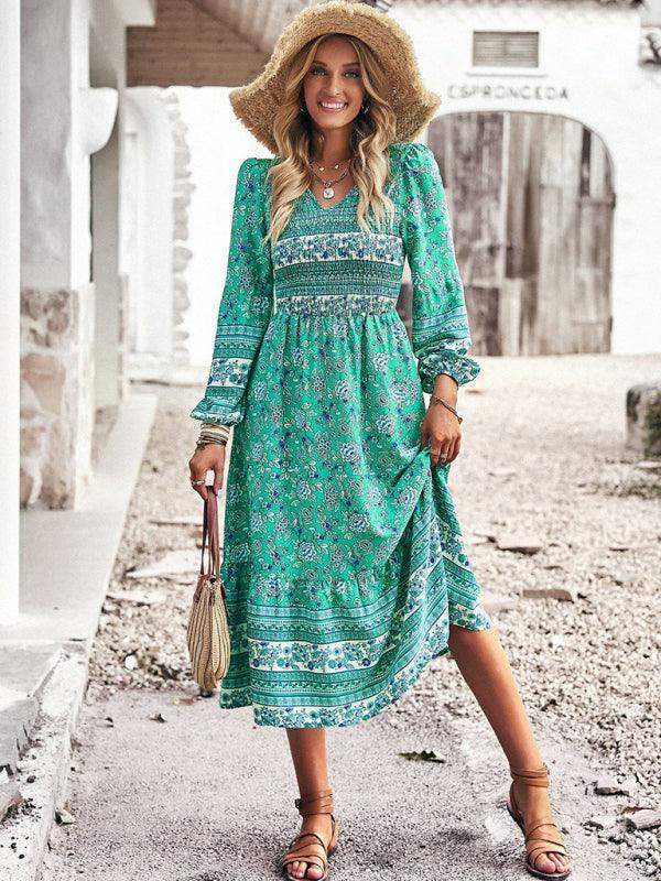 Midi Jurk met V-hals en Bloemenprint - Midi Dresses - Jurkjes.co