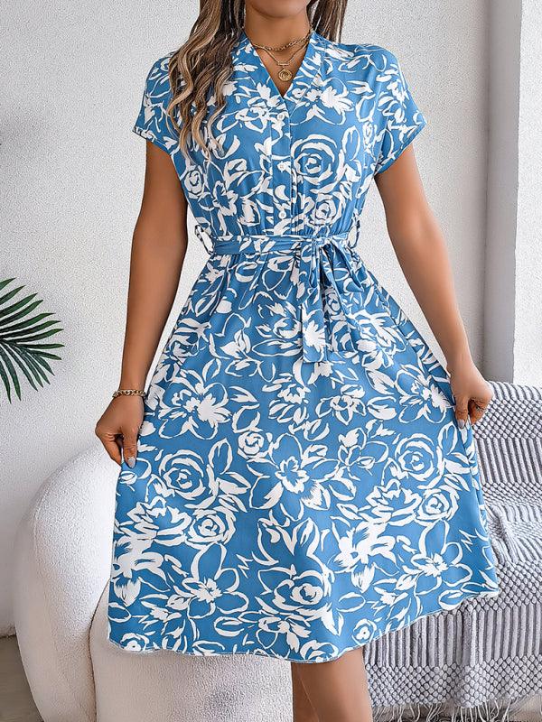 Midi Jurk met V-hals en Bloemenprint - Midi Dresses - Jurkjes.co