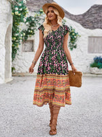 Midi Jurk met V-hals en Bloemenprint - Midi Dresses - Jurkjes.co