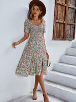 Midi Jurk met V-hals en Bloemenprint - Midi Dresses - Jurkjes.co