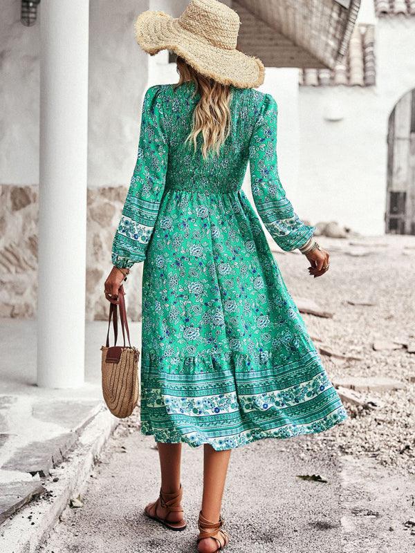 Midi Jurk met V-hals en Bloemenprint - Midi Dresses - Jurkjes.co