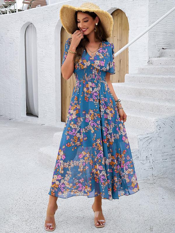 Midi Jurk met V-hals en Bloemenprint - Midi Dresses - Jurkjes.co