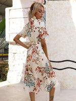 Midi Jurk met V-hals en Bloemenprint - Midi Dresses - Jurkjes.co