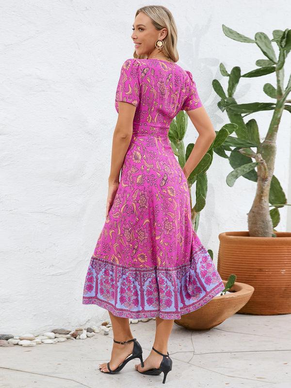 Midi Jurk met V-hals en Bloemenprint - Midi Dresses - Jurkjes.co