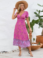 Midi Jurk met V-hals en Bloemenprint - Midi Dresses - Jurkjes.co