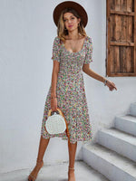 Midi Jurk met V-hals en Bloemenprint - Midi Dresses - Jurkjes.co