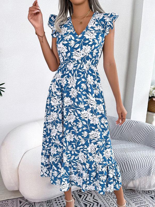 Midi Jurk met V-hals en Bloemenprint - Midi Dresses - Jurkjes.co