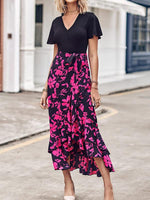 Midi Jurk met V-hals en Bloemenprint - Midi Dresses - Jurkjes.co