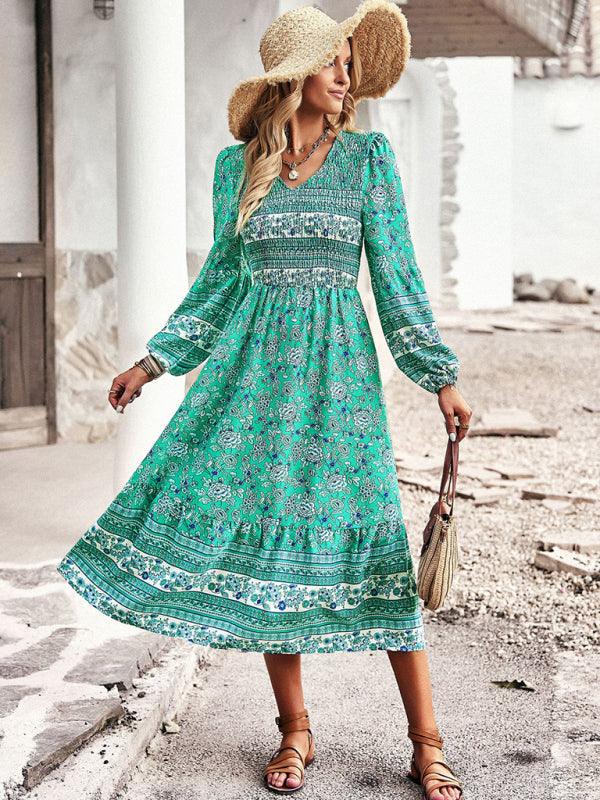 Midi Jurk met V-hals en Bloemenprint - Midi Dresses - Jurkjes.co