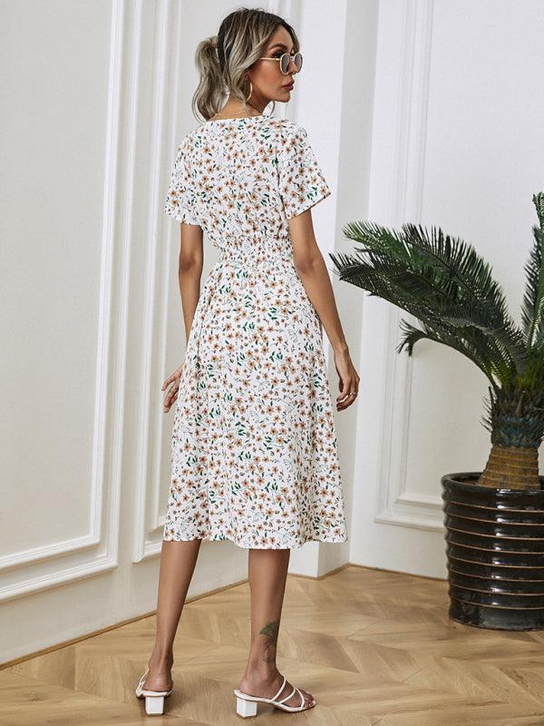 Midi Jurk met V-hals en Bloemenprint - Midi Dresses - Jurkjes.co