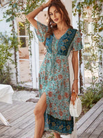 Midi Jurk met V-hals en Bloemenprint - Midi Dresses - Jurkjes.co