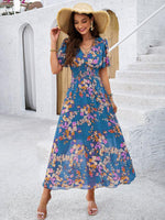 Midi Jurk met V-hals en Bloemenprint - Midi Dresses - Jurkjes.co