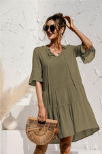 Midi Jurk met V-hals en Bloemenprint - Midi Dresses - Jurkjes.co