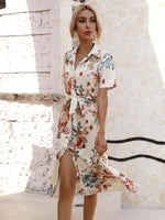 Midi Jurk met V-hals en Bloemenprint - Midi Dresses - Jurkjes.co