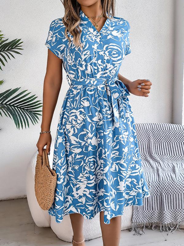 Midi Jurk met V-hals en Bloemenprint - Midi Dresses - Jurkjes.co