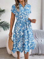 Midi Jurk met V-hals en Bloemenprint - Midi Dresses - Jurkjes.co