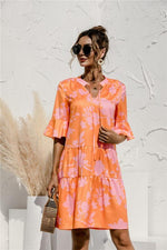 Midi Jurk met V-hals en Bloemenprint - Midi Dresses - Jurkjes.co