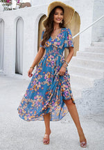 Midi Jurk met V-hals en Bloemenprint - Midi Dresses - Jurkjes.co