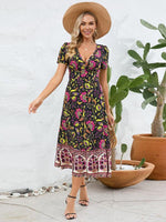 Midi Jurk met V-hals en Bloemenprint - Midi Dresses - Jurkjes.co