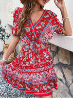 Midi Jurk met V-hals en Bloemenprint - Mini Dresses - Jurkjes.co