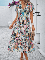 Midi Jurk met V-hals en Bloemenprint - Mini Dresses - Jurkjes.co