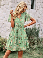 Midi Jurk met V-hals en Bloemenprint - Mini Dresses - Jurkjes.co